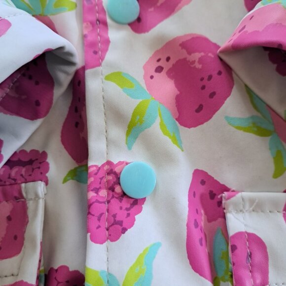 Hatley strawberry raspberry white pink girl raincoat, lined terry size 3 rain - Picture 4 of 8